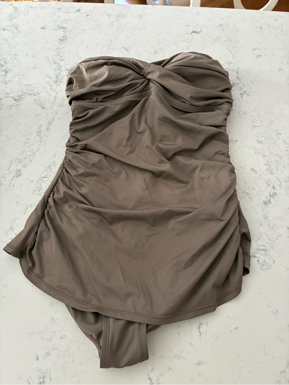 Jantzen Strapless Ruched Swimdress in Taupe